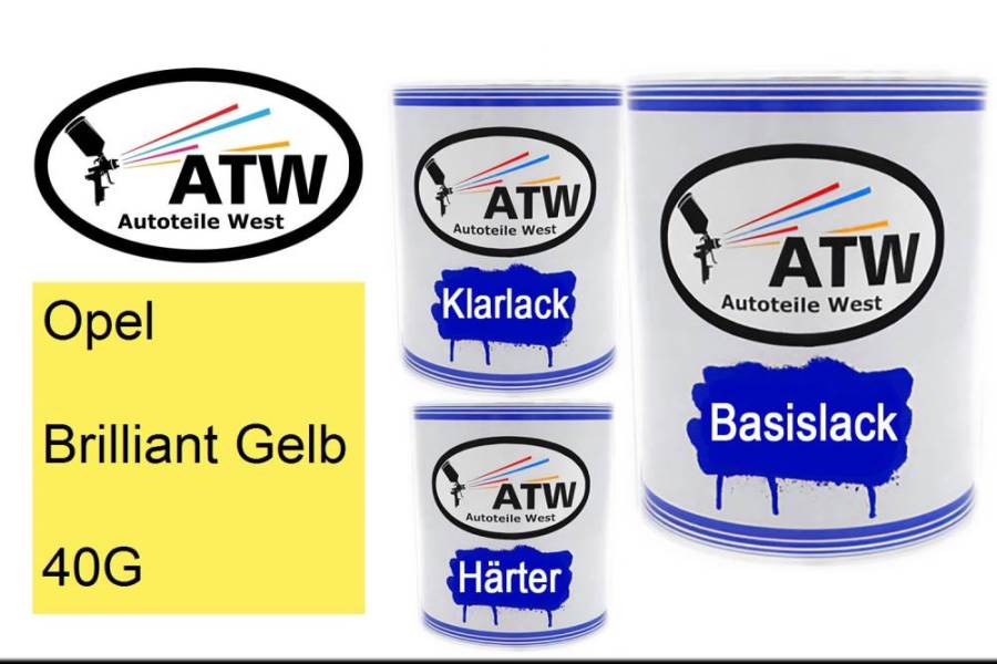 Opel, Brilliant Gelb, 40G: 1L Lackdose + 1L Klarlack + 500ml Härter - Set, von ATW Autoteile West.